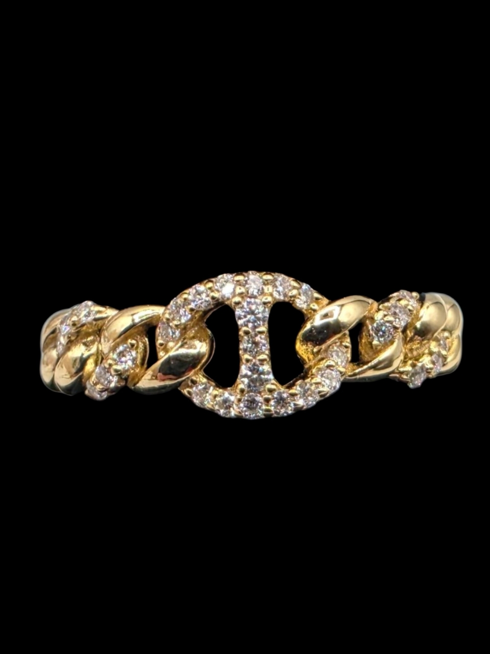0.25 CTW Moissanite Iced Puffed Mariner Link Ring Solid 925 Silver Gold Overlay
